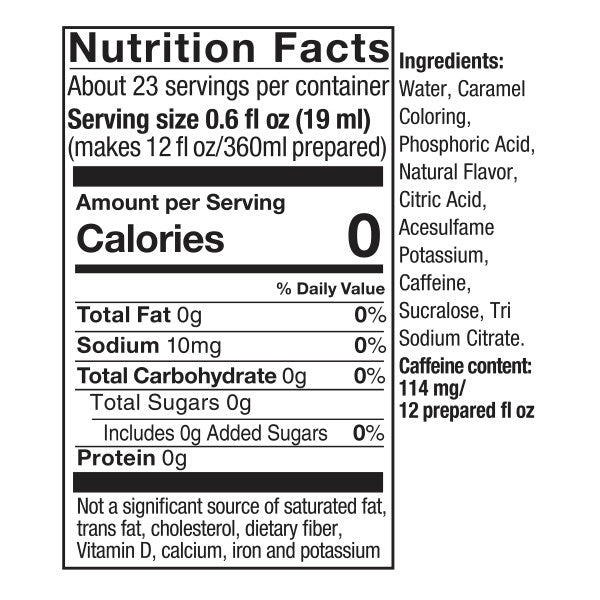 diet cola Nutrition Label