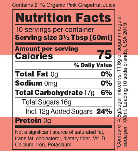 Soda Press Pink Grapefruit - 500ml nutrition label