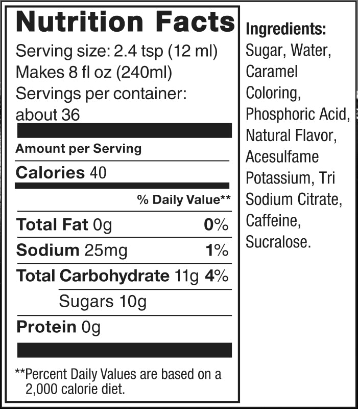 Cola Nutrition Label