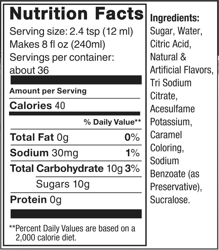 Nutrition Label Ginger Ale 2 Pack