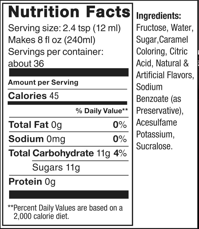 root beer Nutrition Label