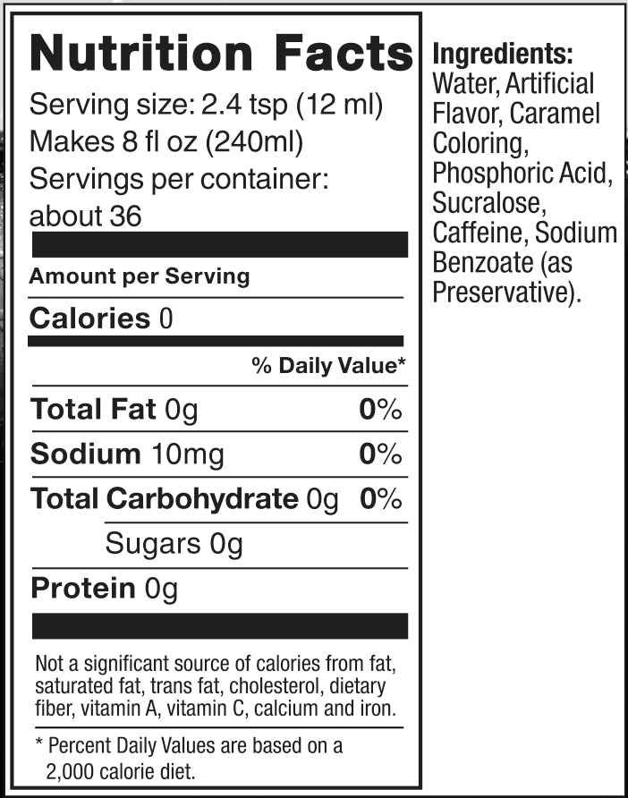 zero classics dr pete Nutrition Label
