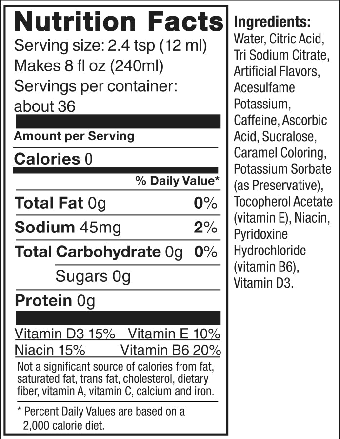 Diet Energy Drink nutrition label